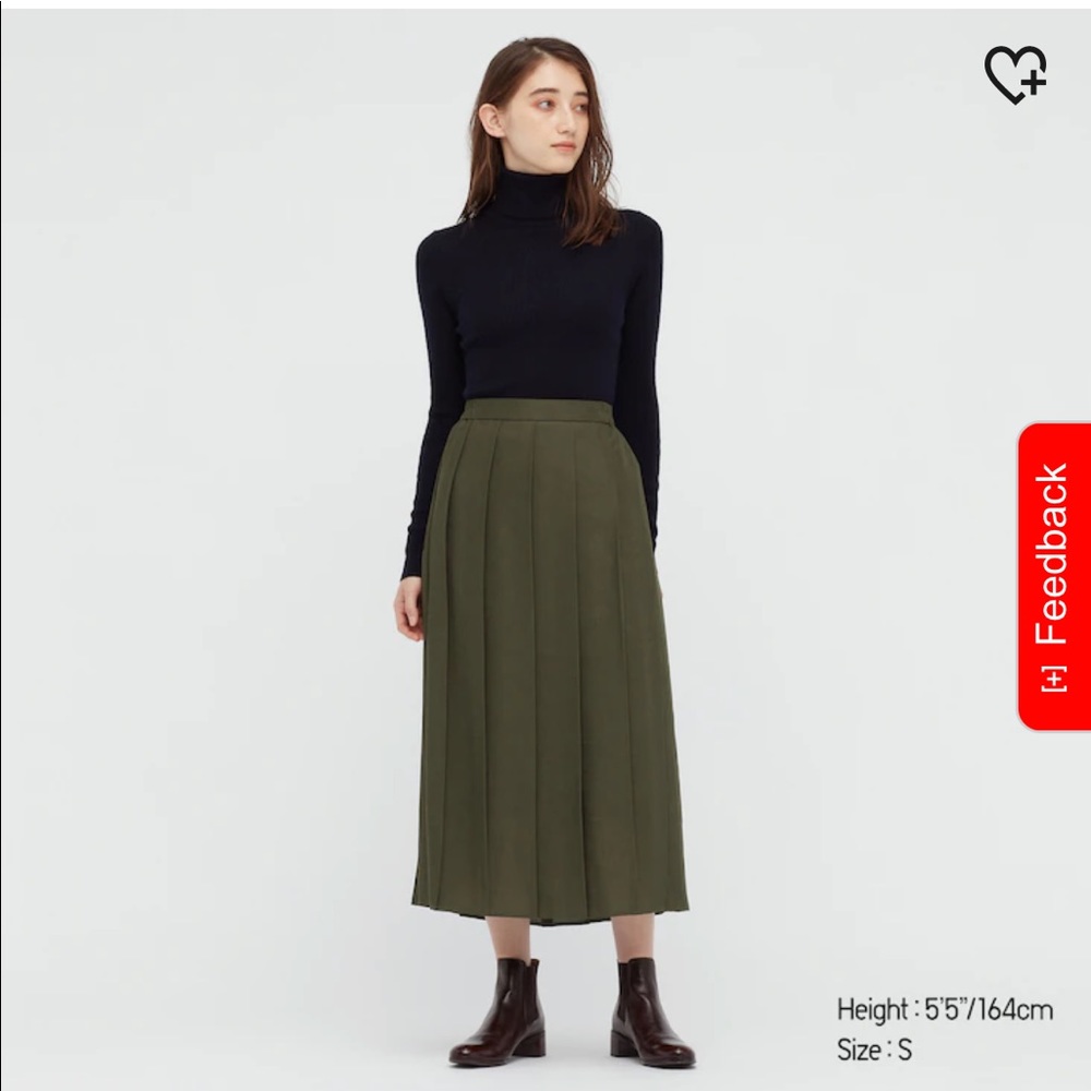 NWT Uniqlo wide pleated skirt in dark green size XL